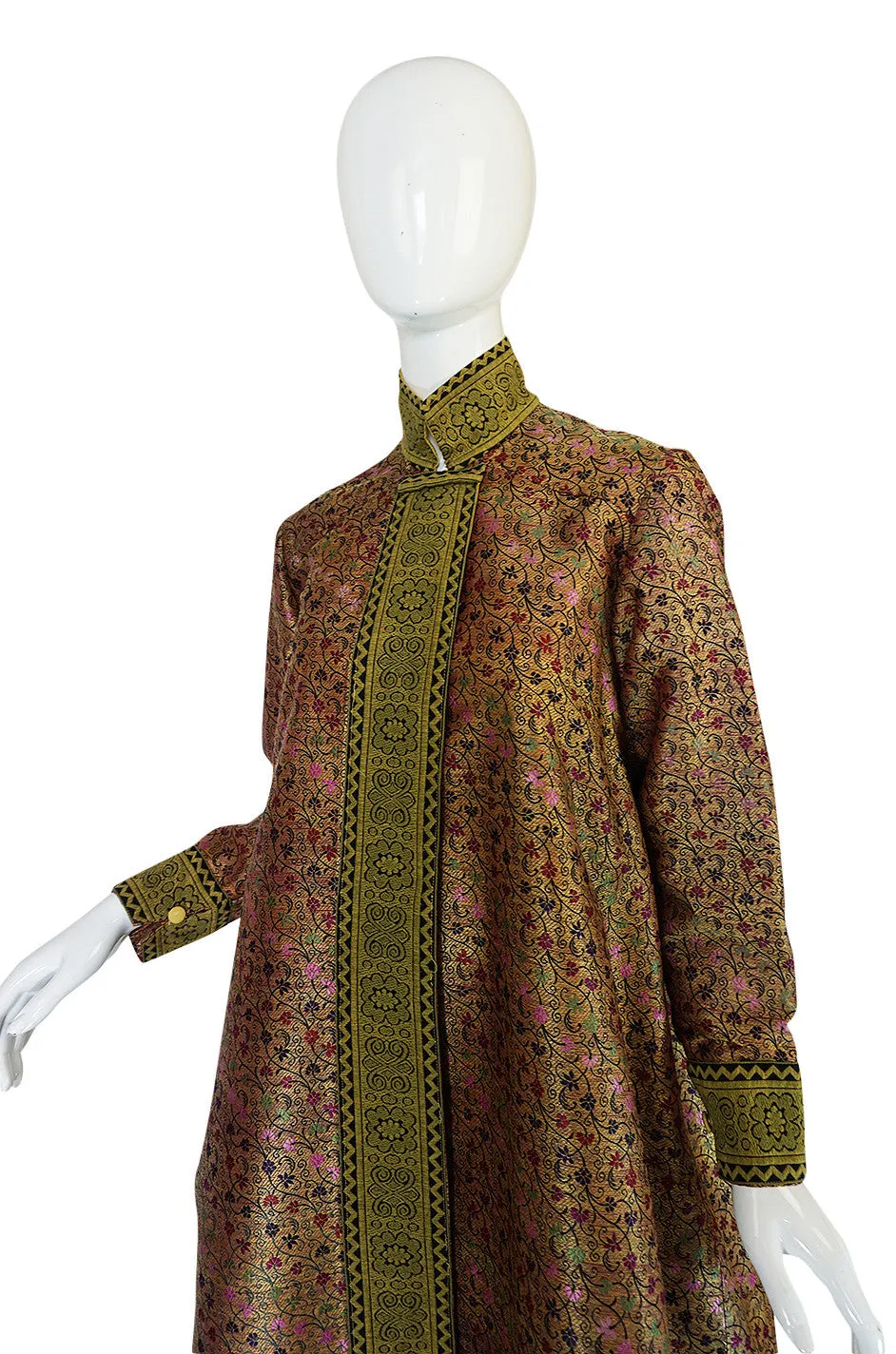 1950s Gold Silk Brocade Coat Made of Antique Persian Silk