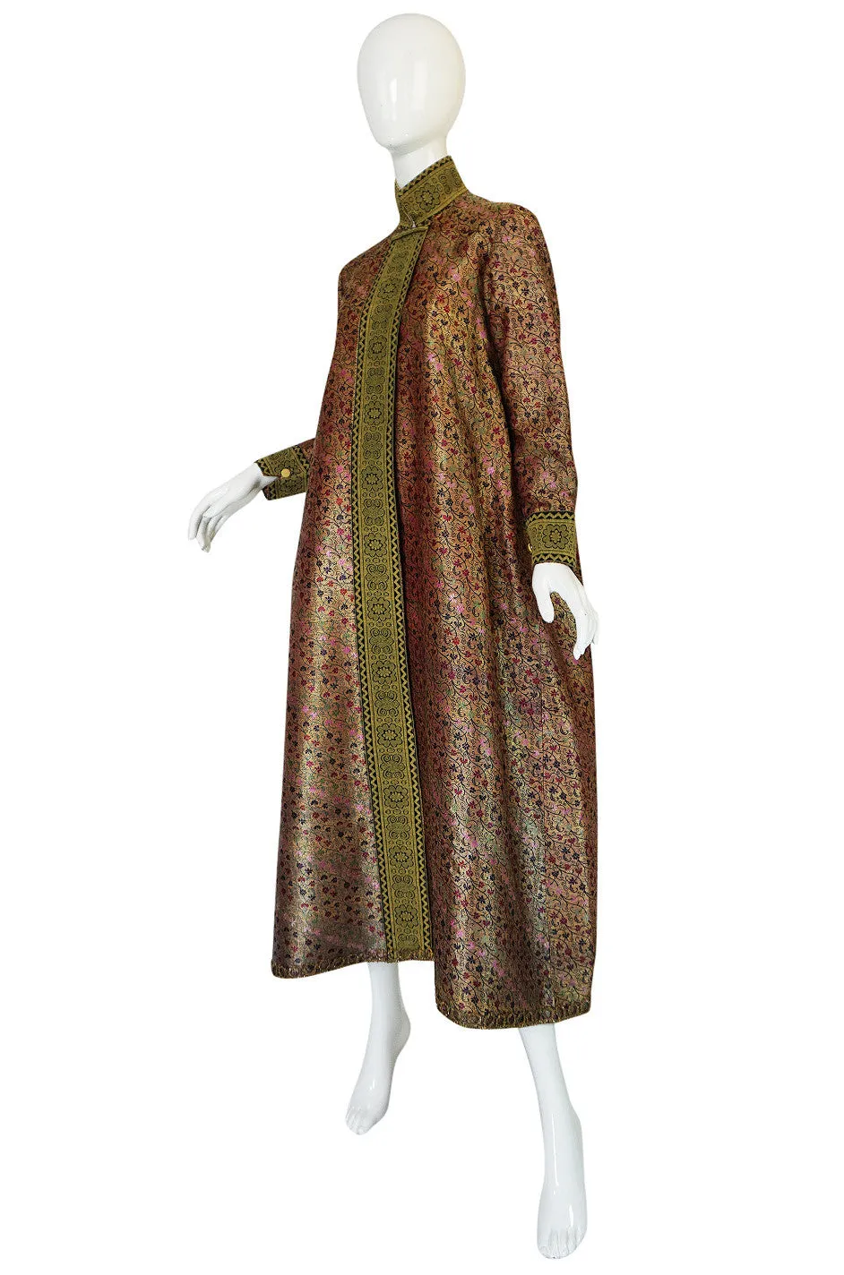 1950s Gold Silk Brocade Coat Made of Antique Persian Silk