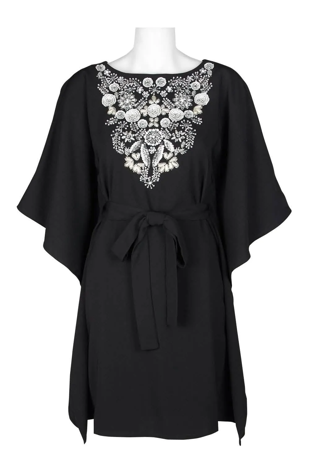 Aidan Mattox Elegant Embellished Kimono Sleeve Dress with Adjustable Tie Waist