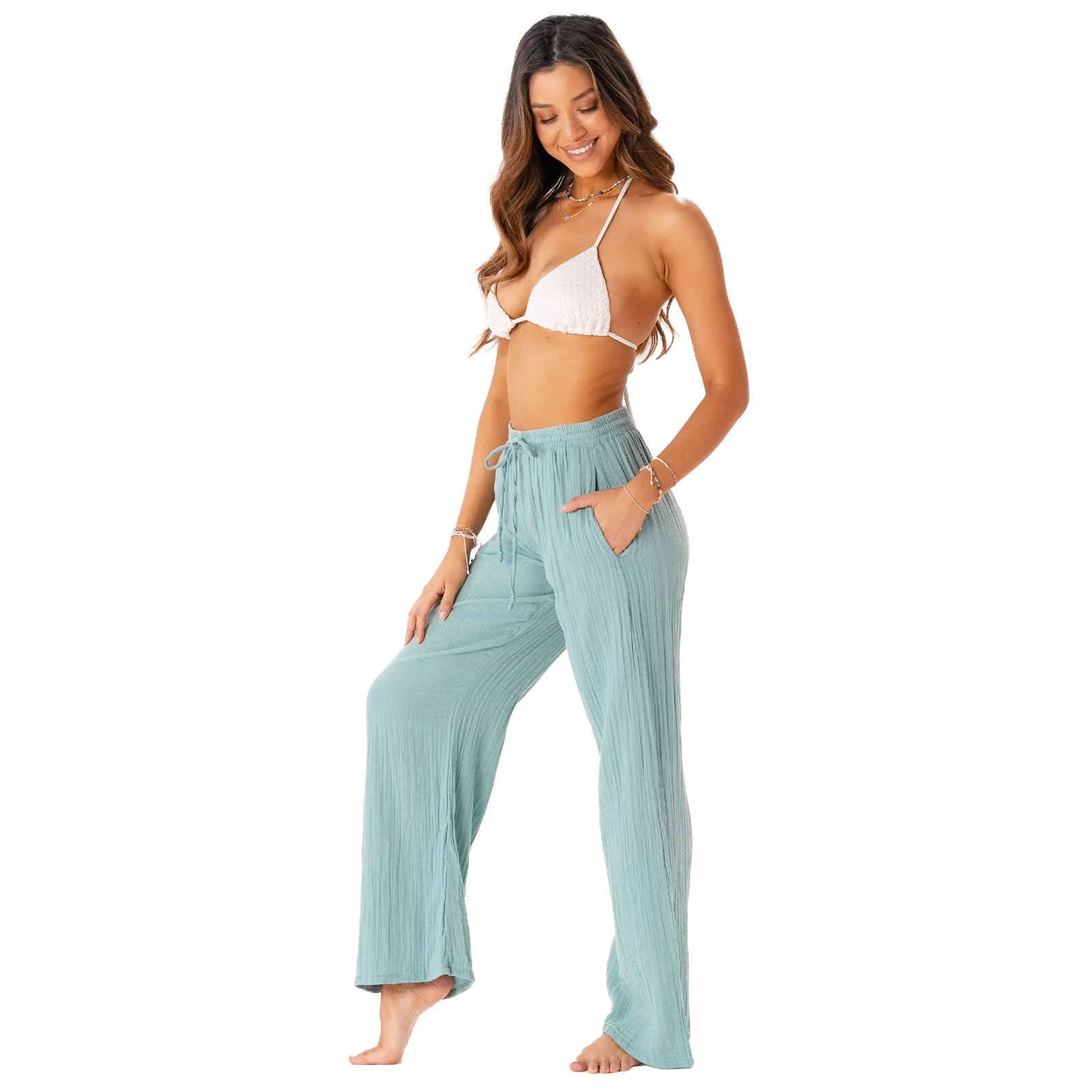 Aqua Cotton Cabana Pants