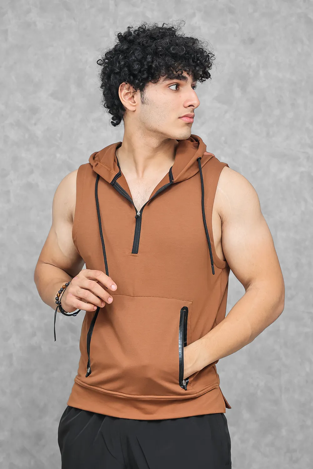 Athletic Training Sleeveless Hoodie- Truffle Brown