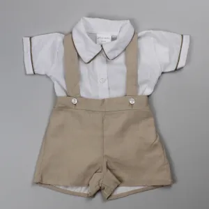 Baby Boys Shirt & Shorts with Braces - Beige