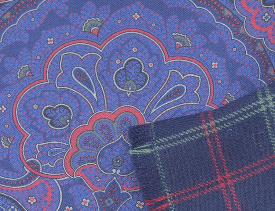 Blue Paisley & Plaid Double Sided Scarf