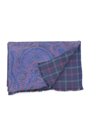 Blue Paisley & Plaid Double Sided Scarf