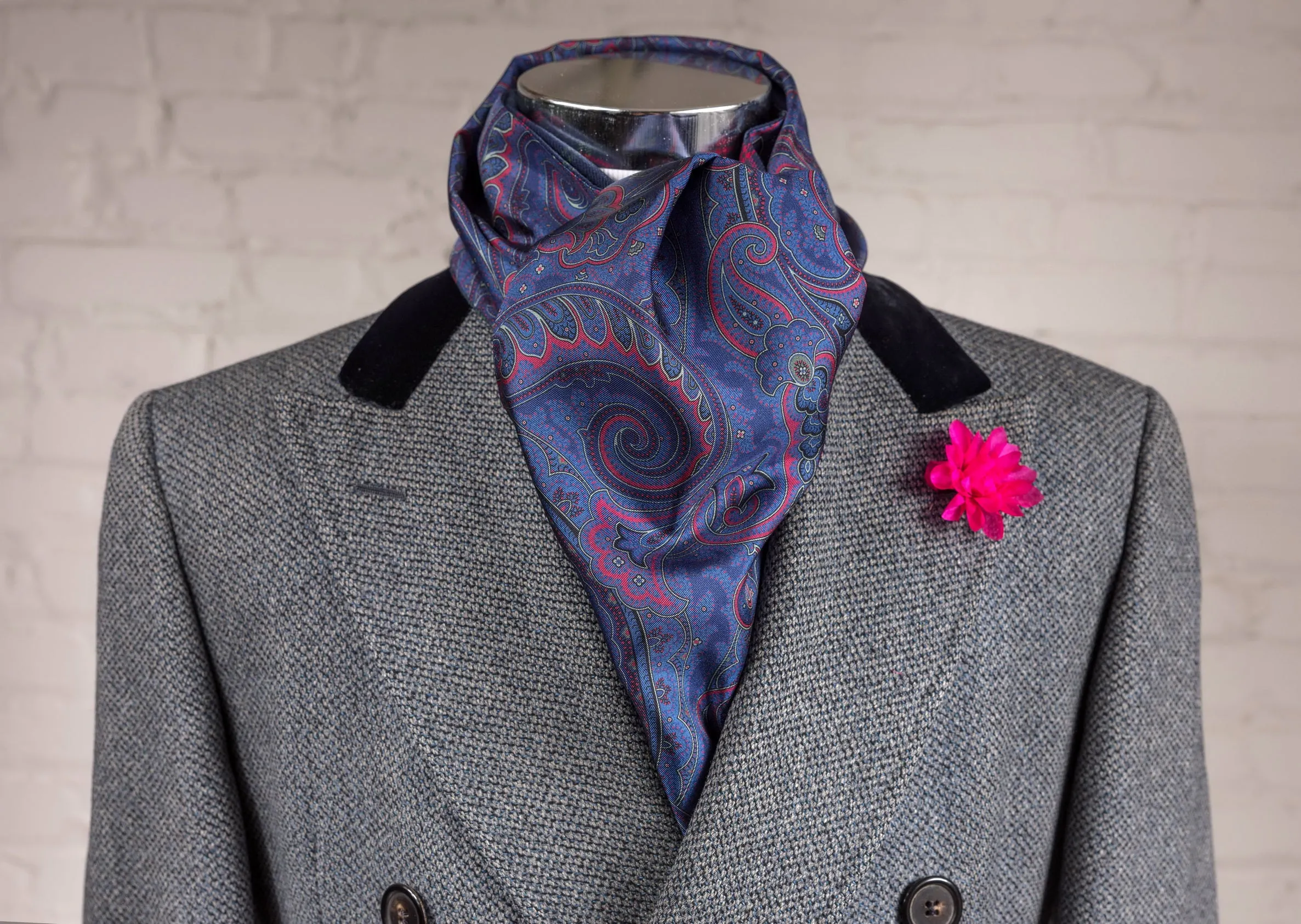 Blue Paisley & Plaid Double Sided Scarf