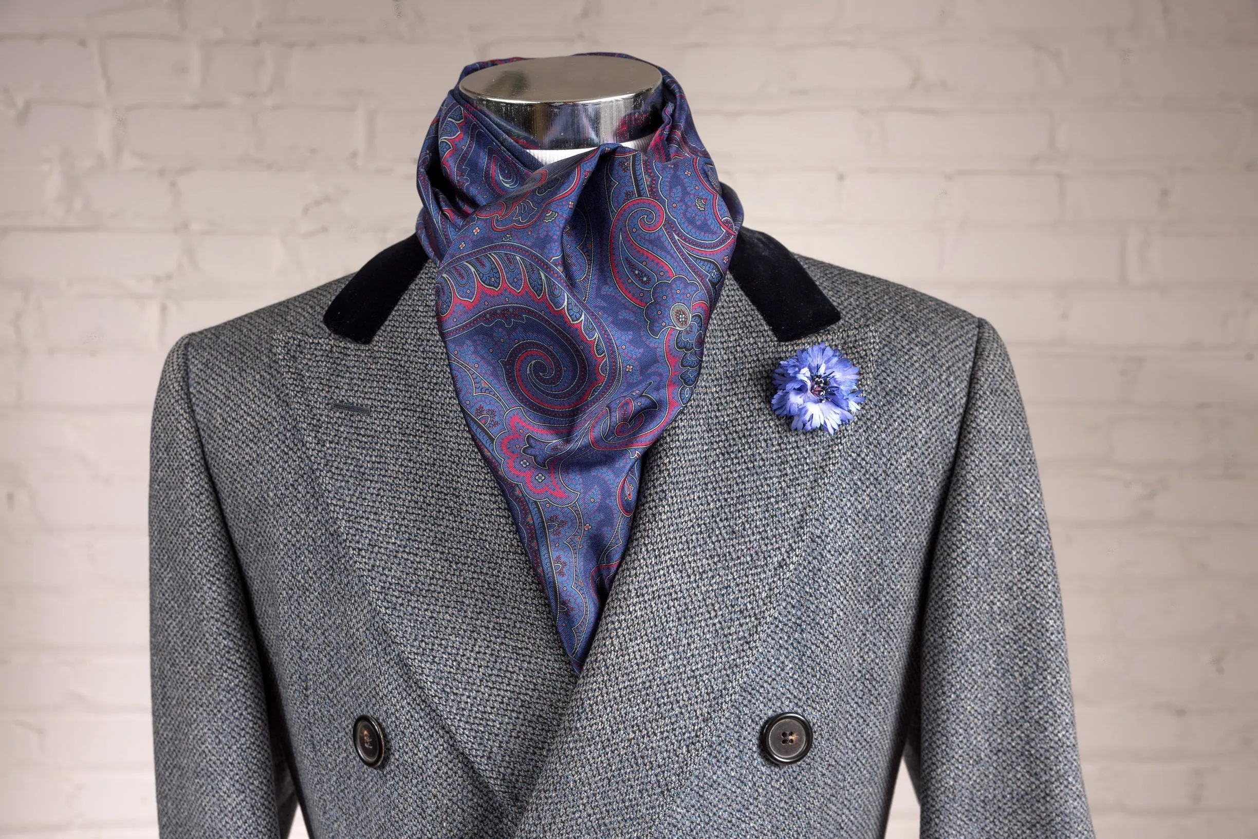 Blue Paisley & Plaid Double Sided Scarf