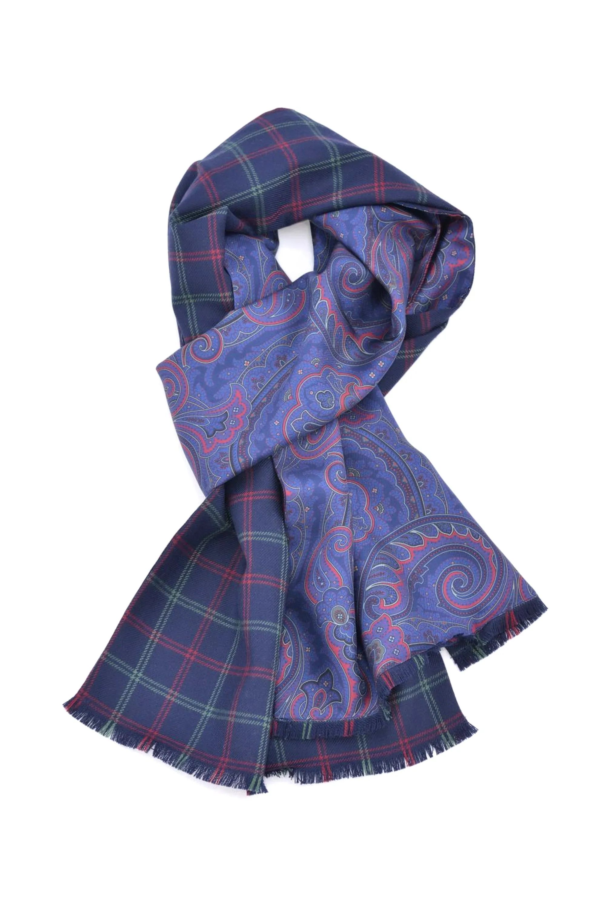 Blue Paisley & Plaid Double Sided Scarf