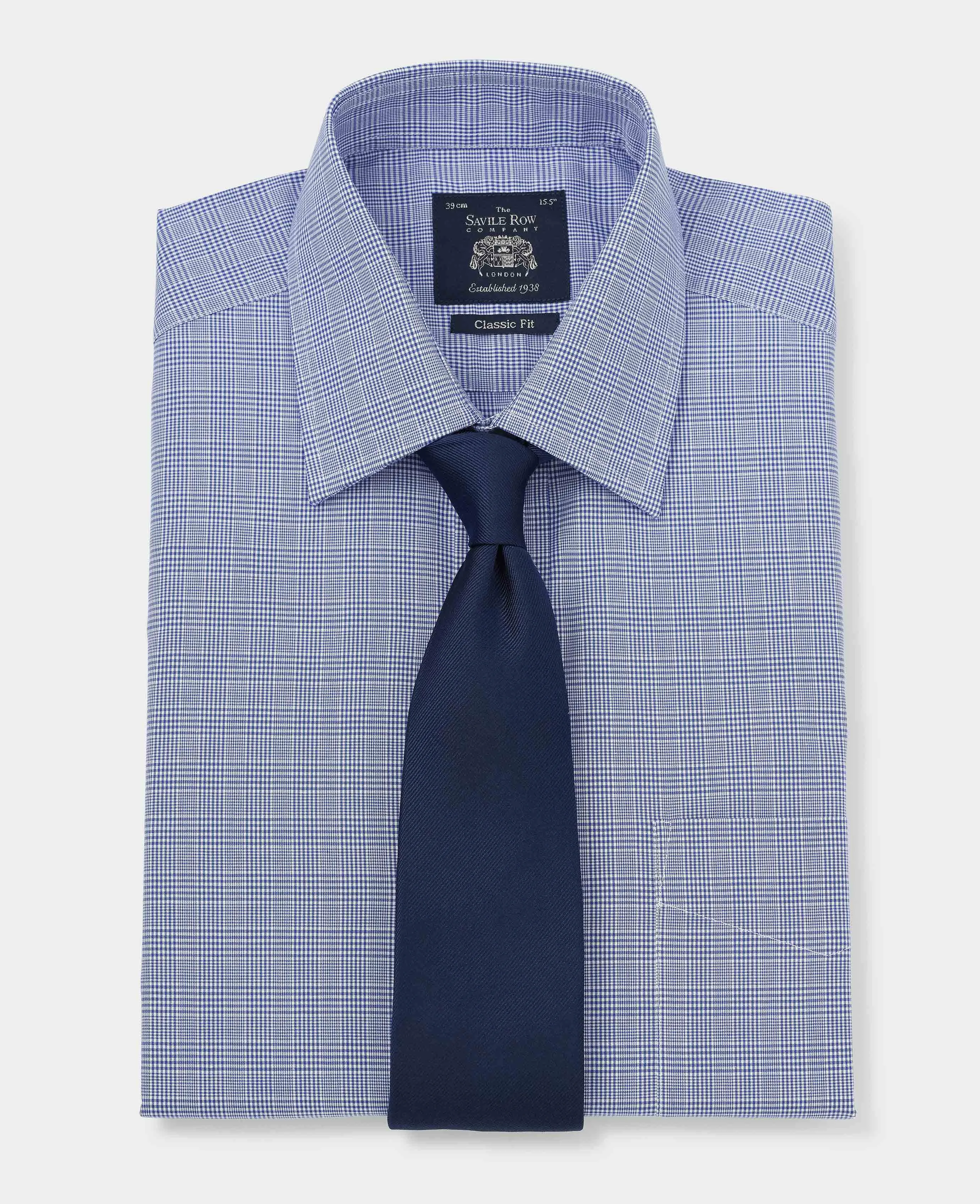 Blue Prince Of Wales Check Classic Fit Formal Shirt - Double Cuff