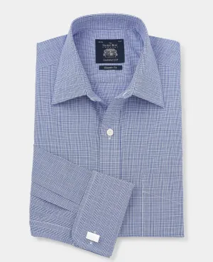 Blue Prince Of Wales Check Classic Fit Formal Shirt - Double Cuff