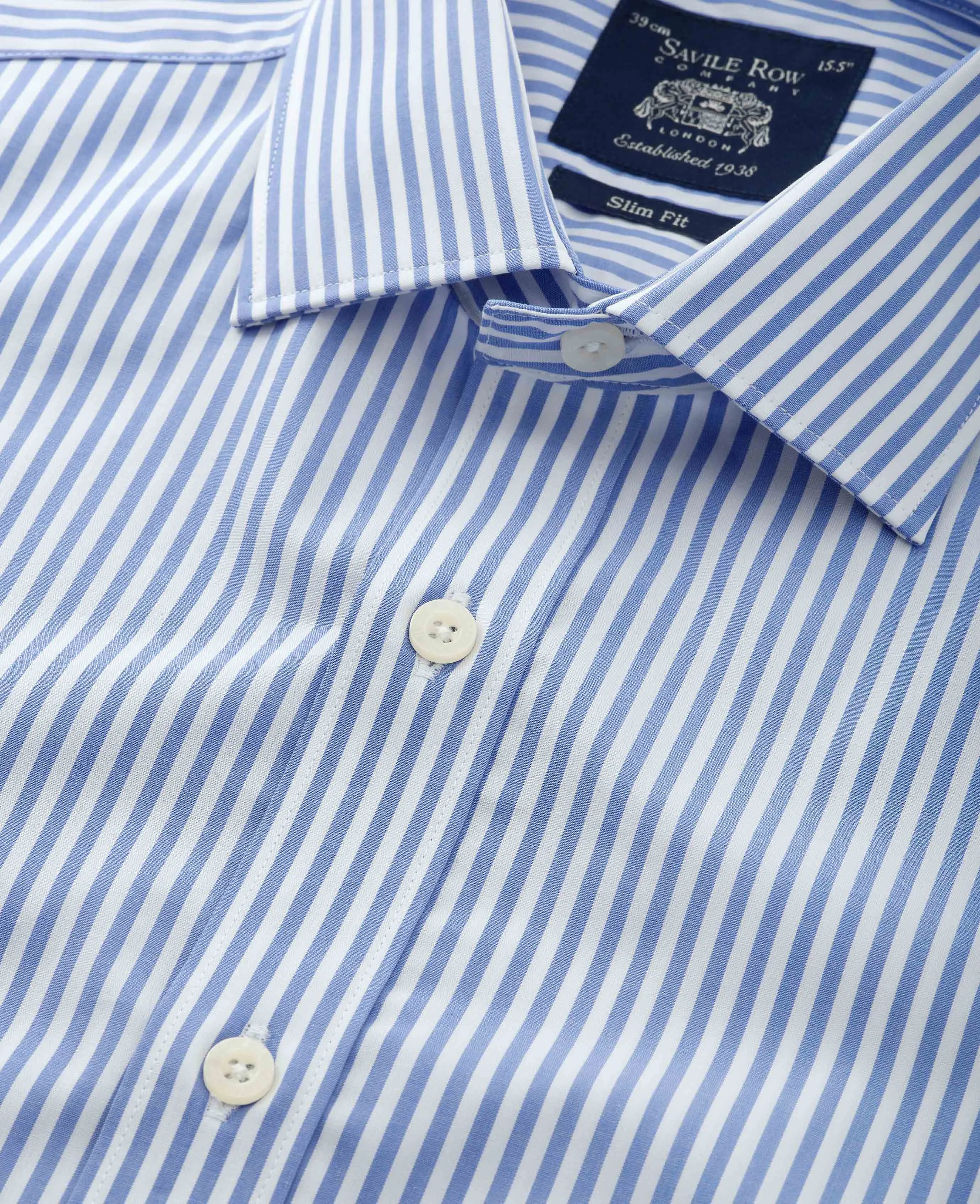 Blue Slim Fit Striped Formal Shirt - Single Cuff