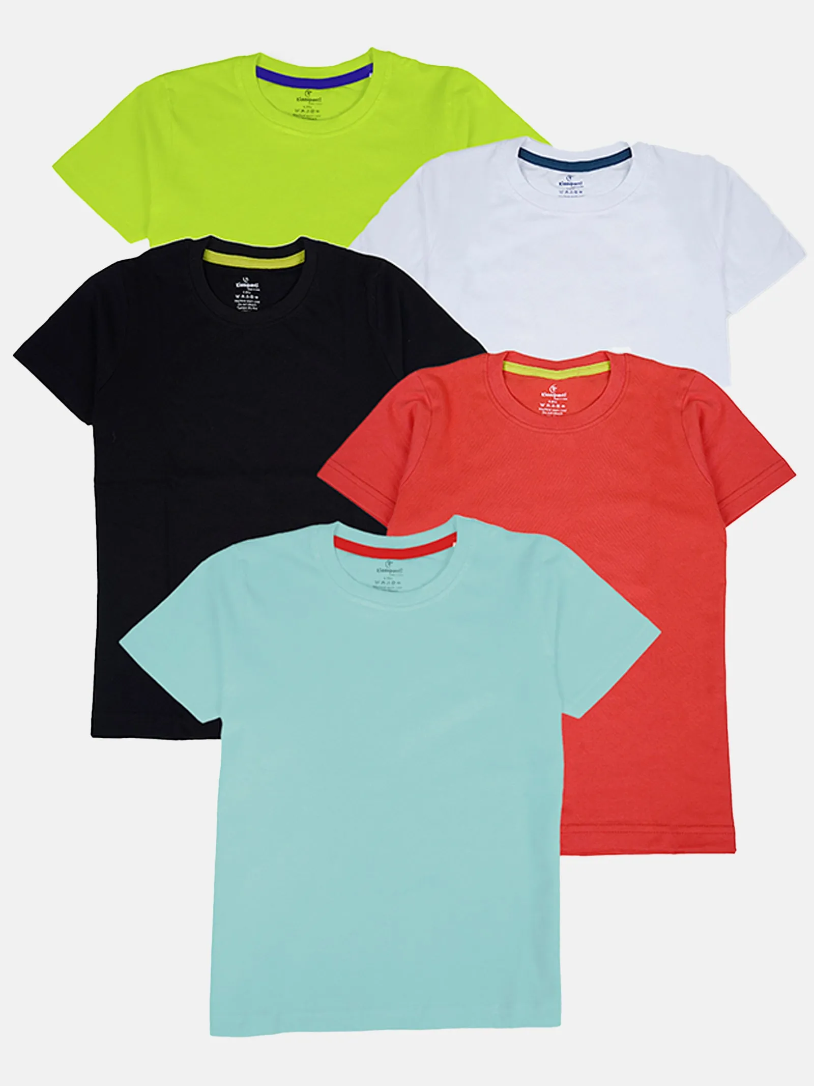 Boys Pack Of 5 Cotton Solid Half Sleeves T-Shirts