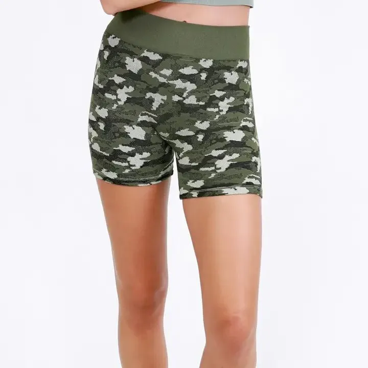 Camo Ribbed Biker Shorts