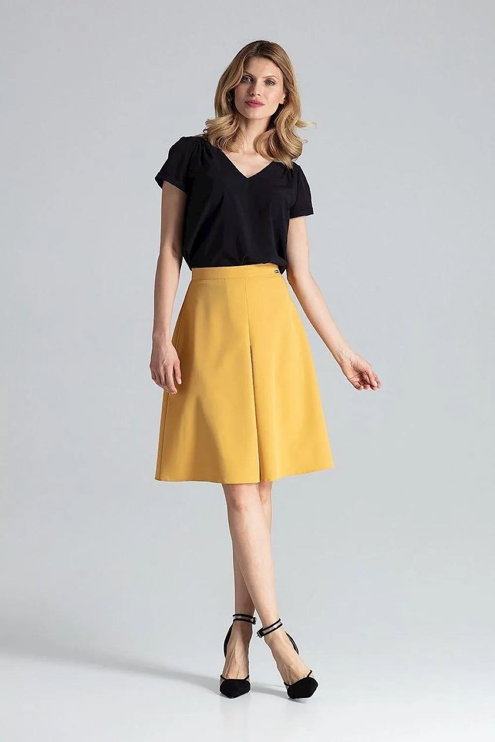 Chic Contrast Pleated A-Line Midi Skirt