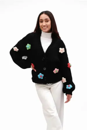 Chunky Knit Floral Cardigan