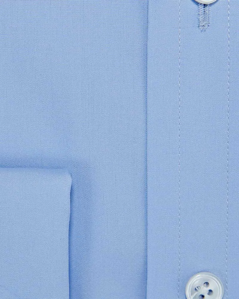 Classic Fit Plain Sky Blue Cotton Poplin Shirt with Cut-away Collar & Double Cuff