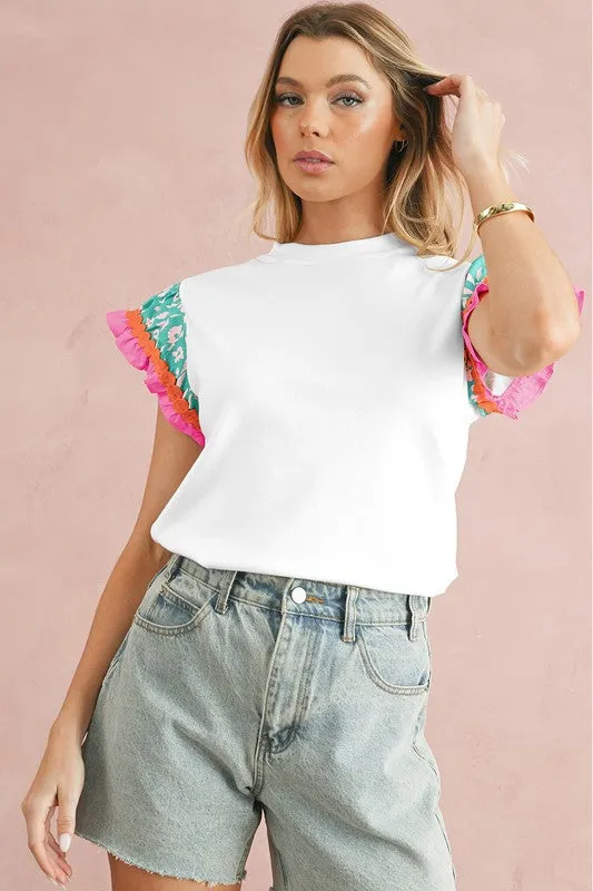 Contrast Ricrac Floral Sleeve Top