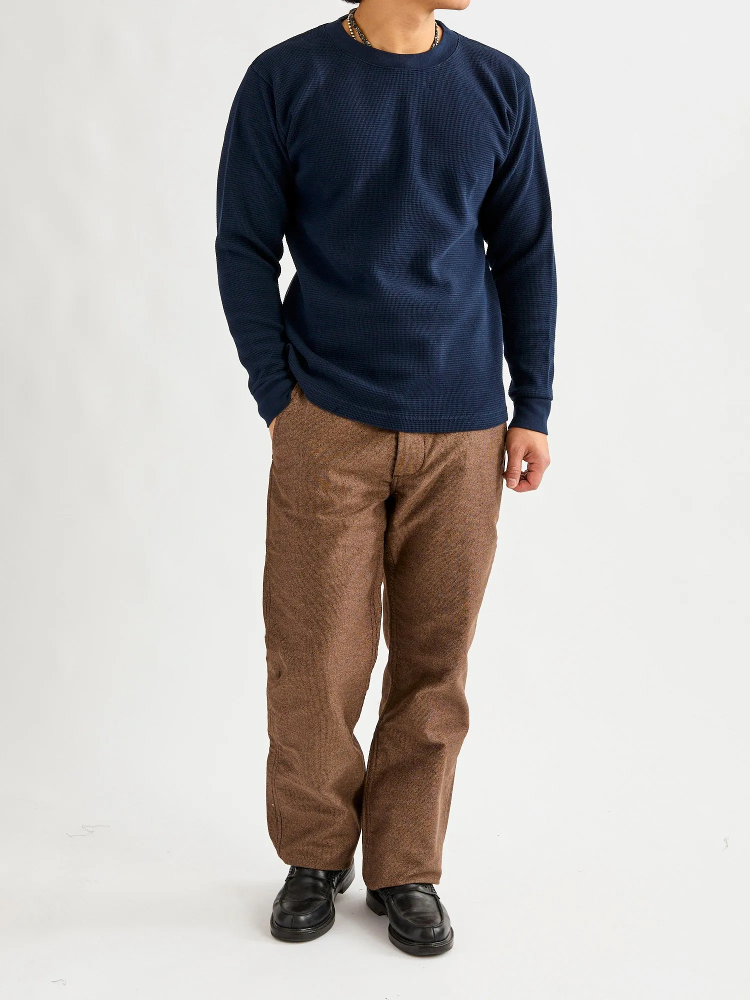 Cotton Longsleeve Thermal Knit in Dark Navy