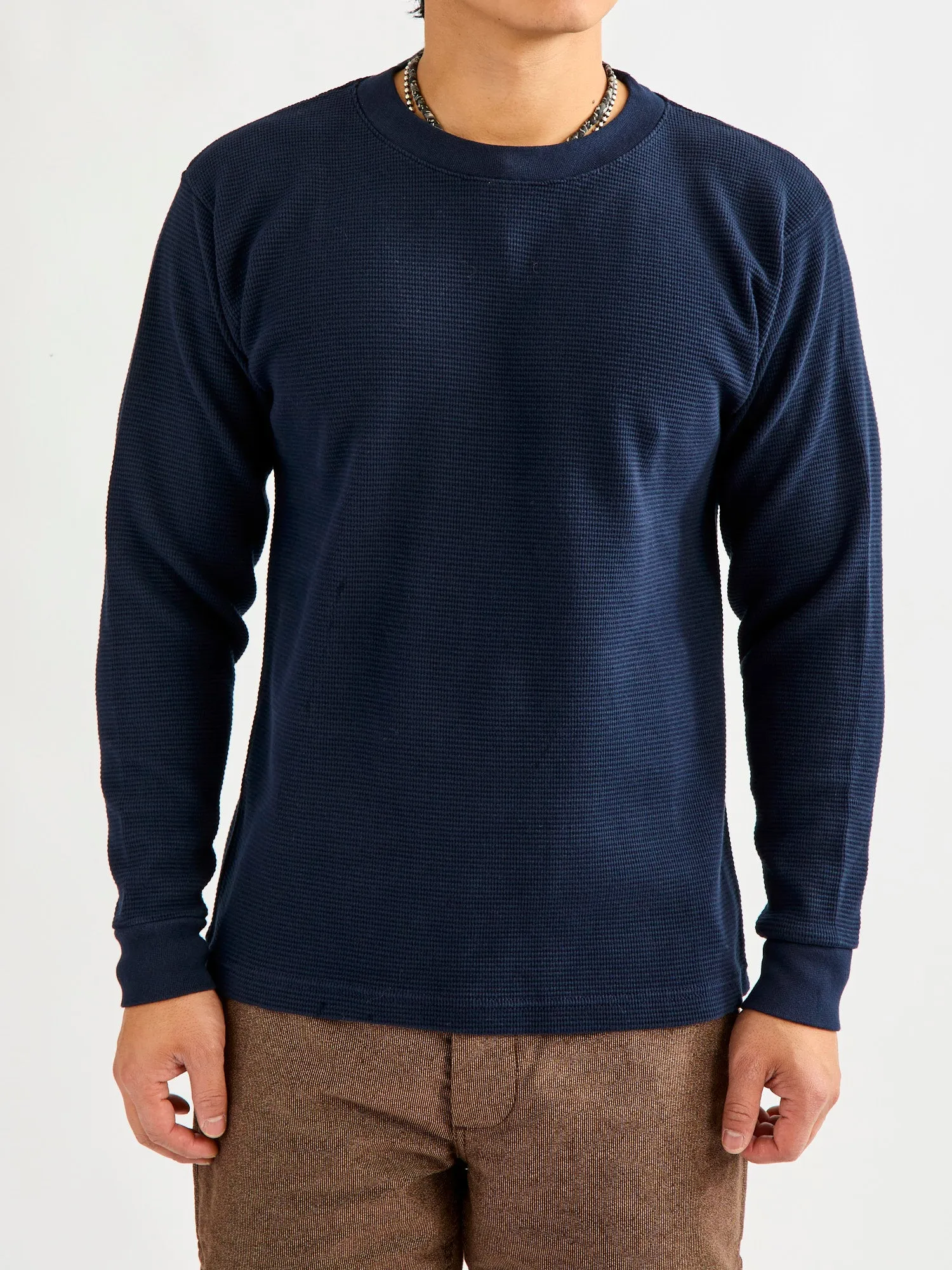 Cotton Longsleeve Thermal Knit in Dark Navy