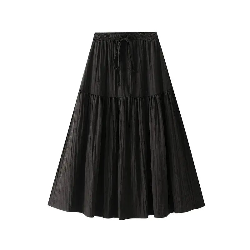 Elegant Lace-Up Elastic Pleated Skirt