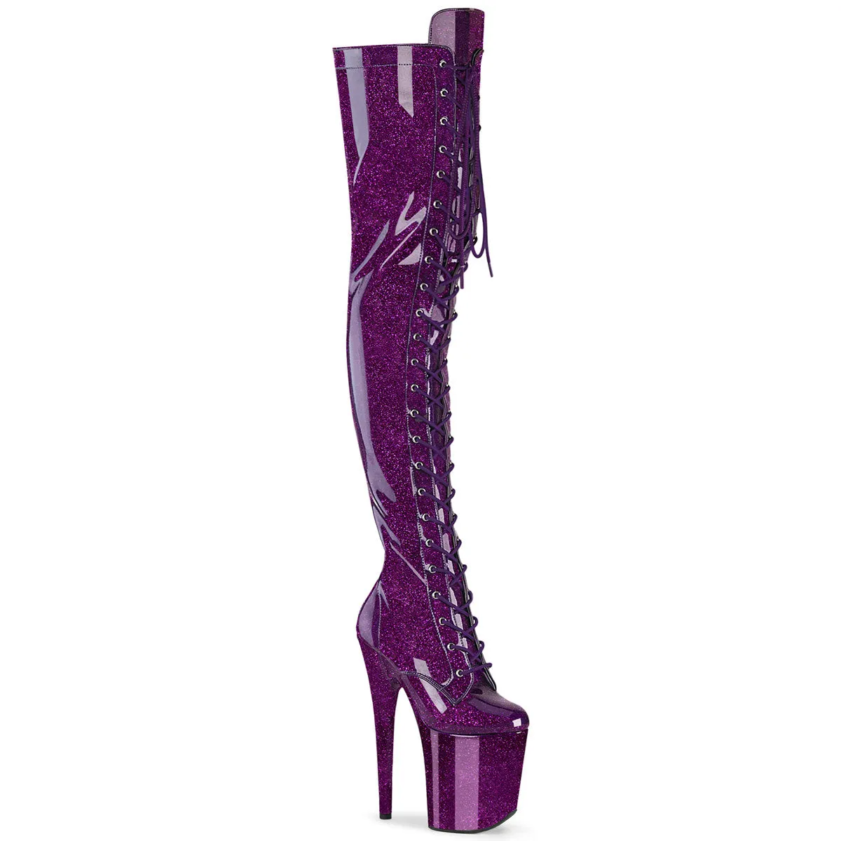 Flamingo-3020GP Purple Glitter Patent, 8" Heels