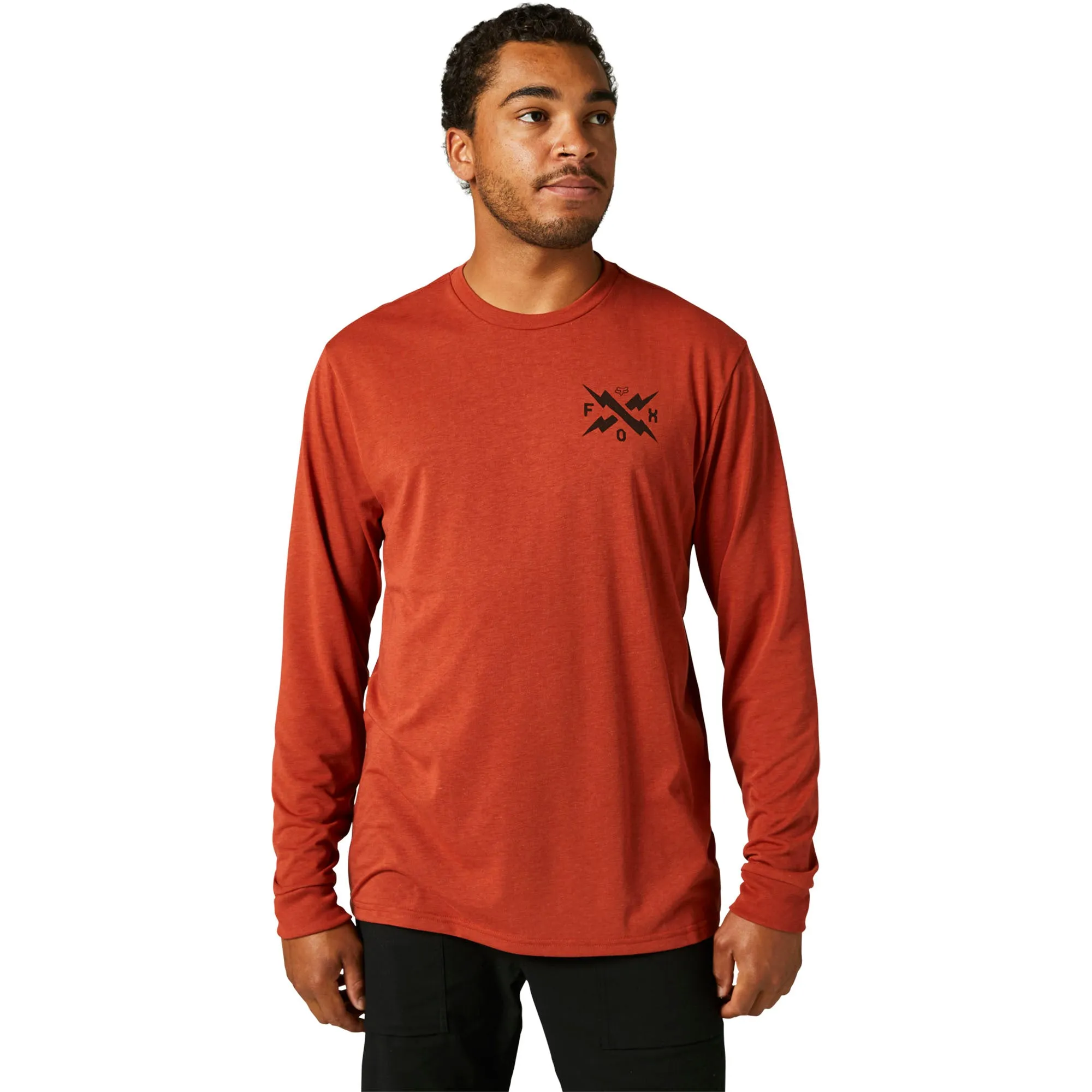 Fox Racing  Mens Red Clay Calibrated Tech Tee T-Shirt Long Sleeve Crewneck Cotton