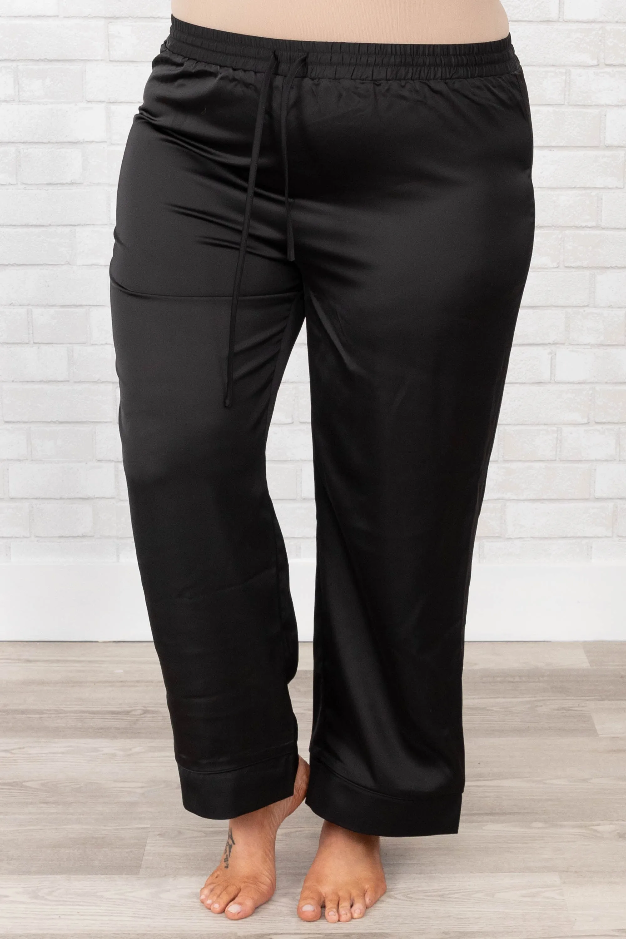 Get Glowing Silky Satin Sleep Pant, Black