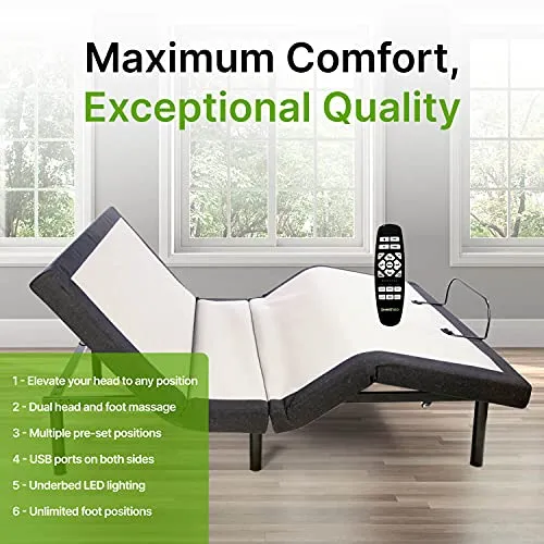 GhostBed Adjustable Bed Frame Power Base with Ultimate Cool Gel Memory Foam Mattress Bundle - Electric Bed Base with Lumbar Support - Zero Gravity and Massage Settings - Queen