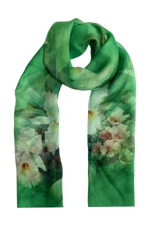 Green Anabel Printed Silk Chiffon Oblong Shawl 180x110