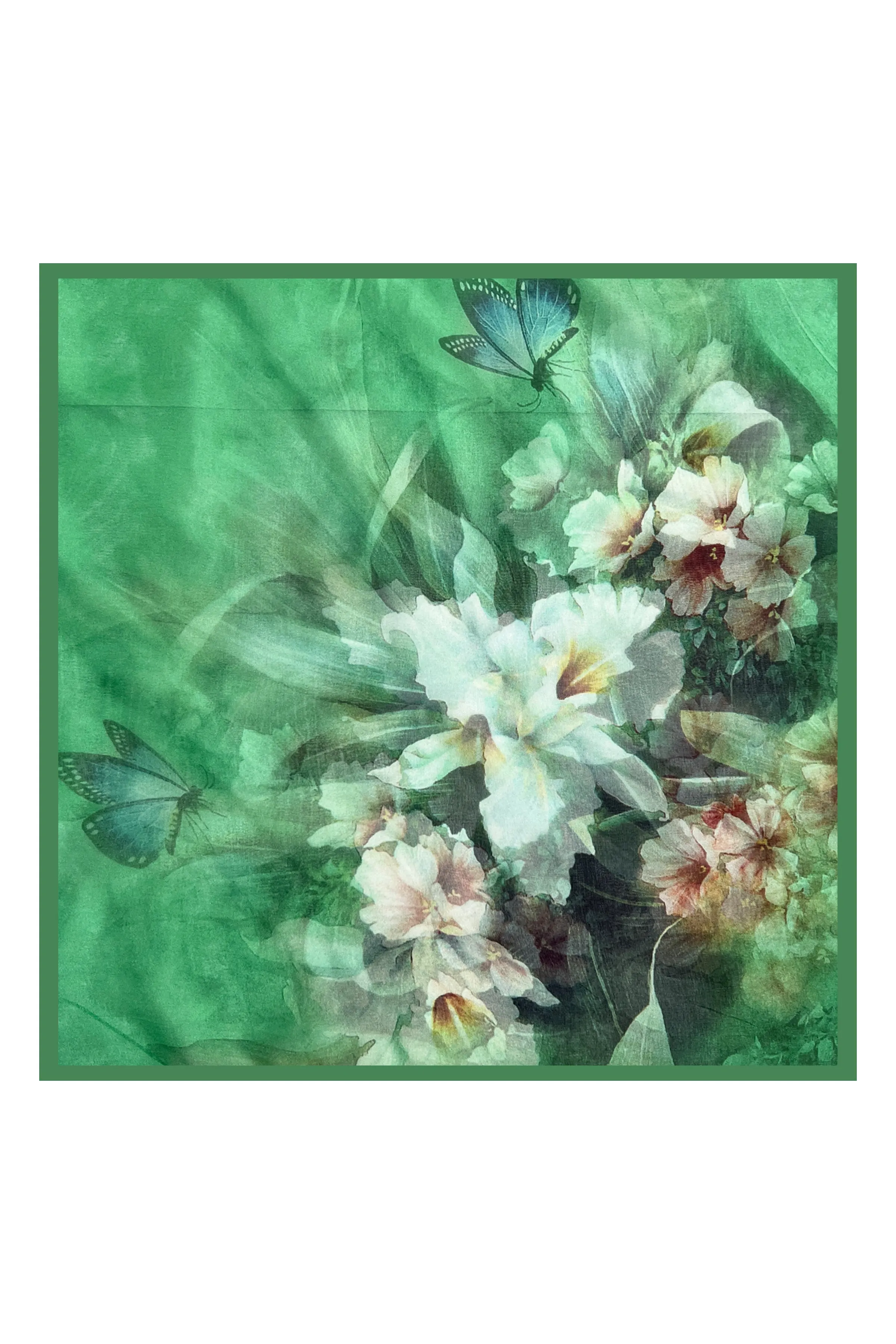 Green Anabel Printed Silk Chiffon Oblong Shawl 180x110