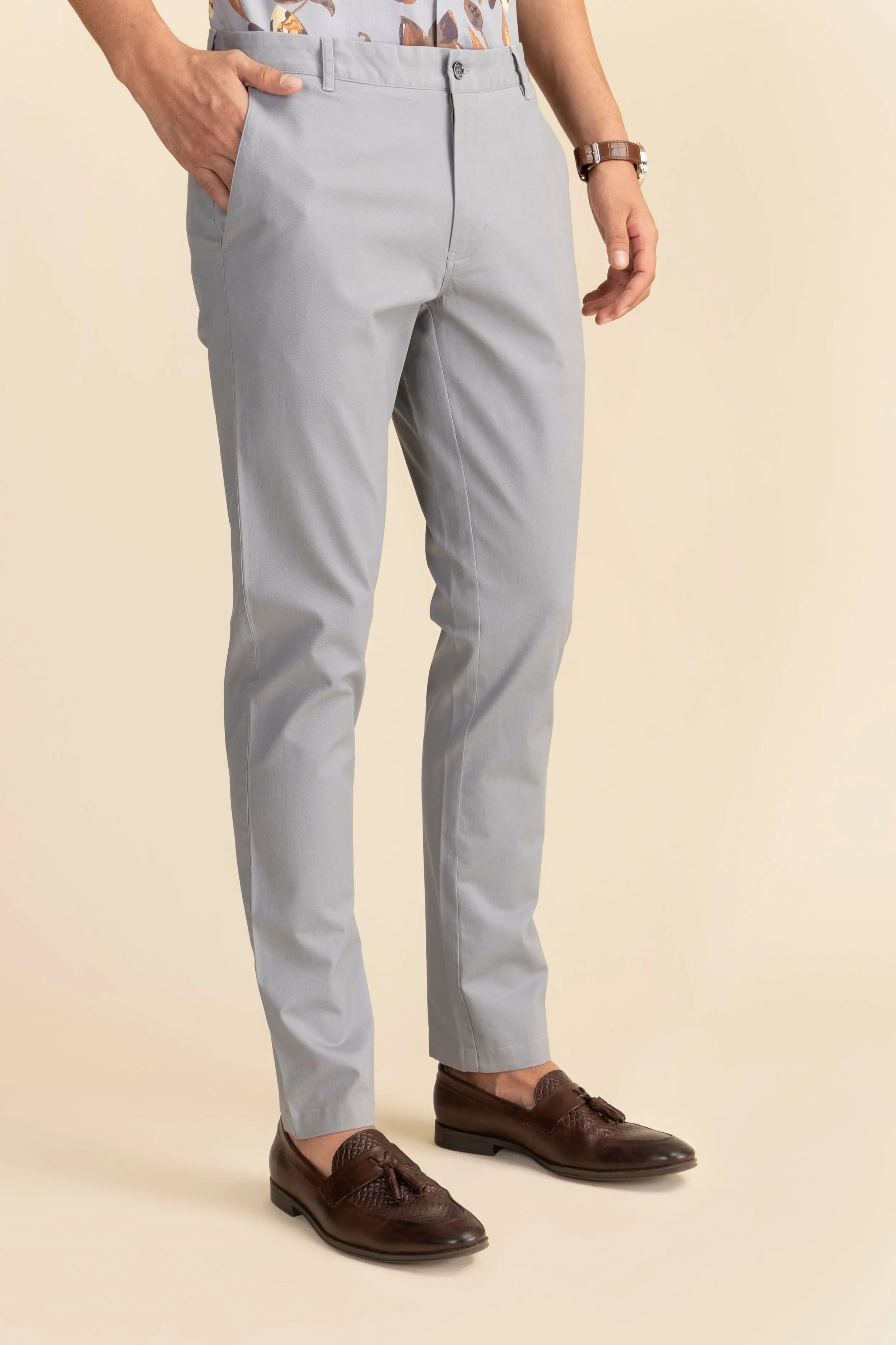 Grey Cotton Stretch Chinos