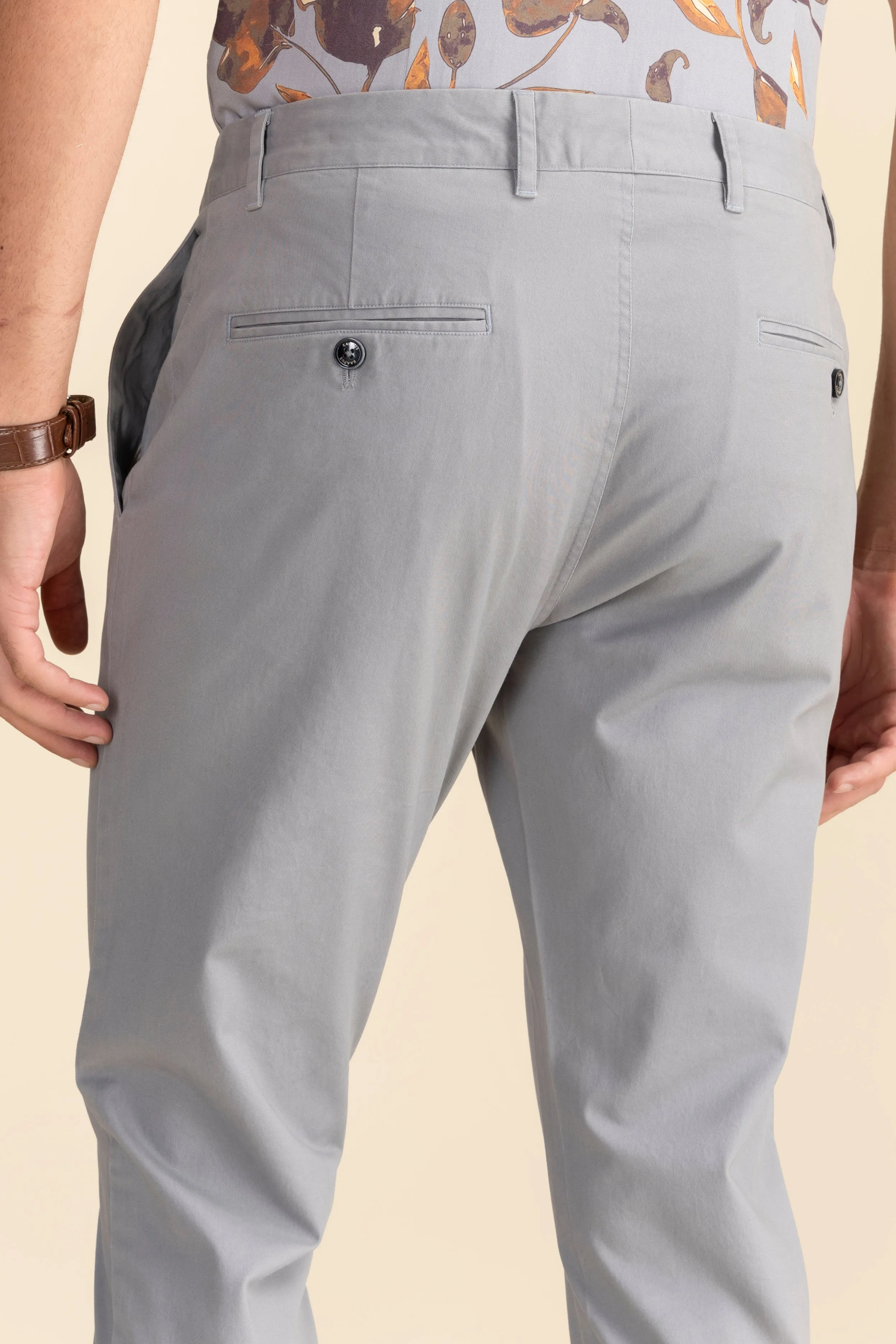 Grey Cotton Stretch Chinos