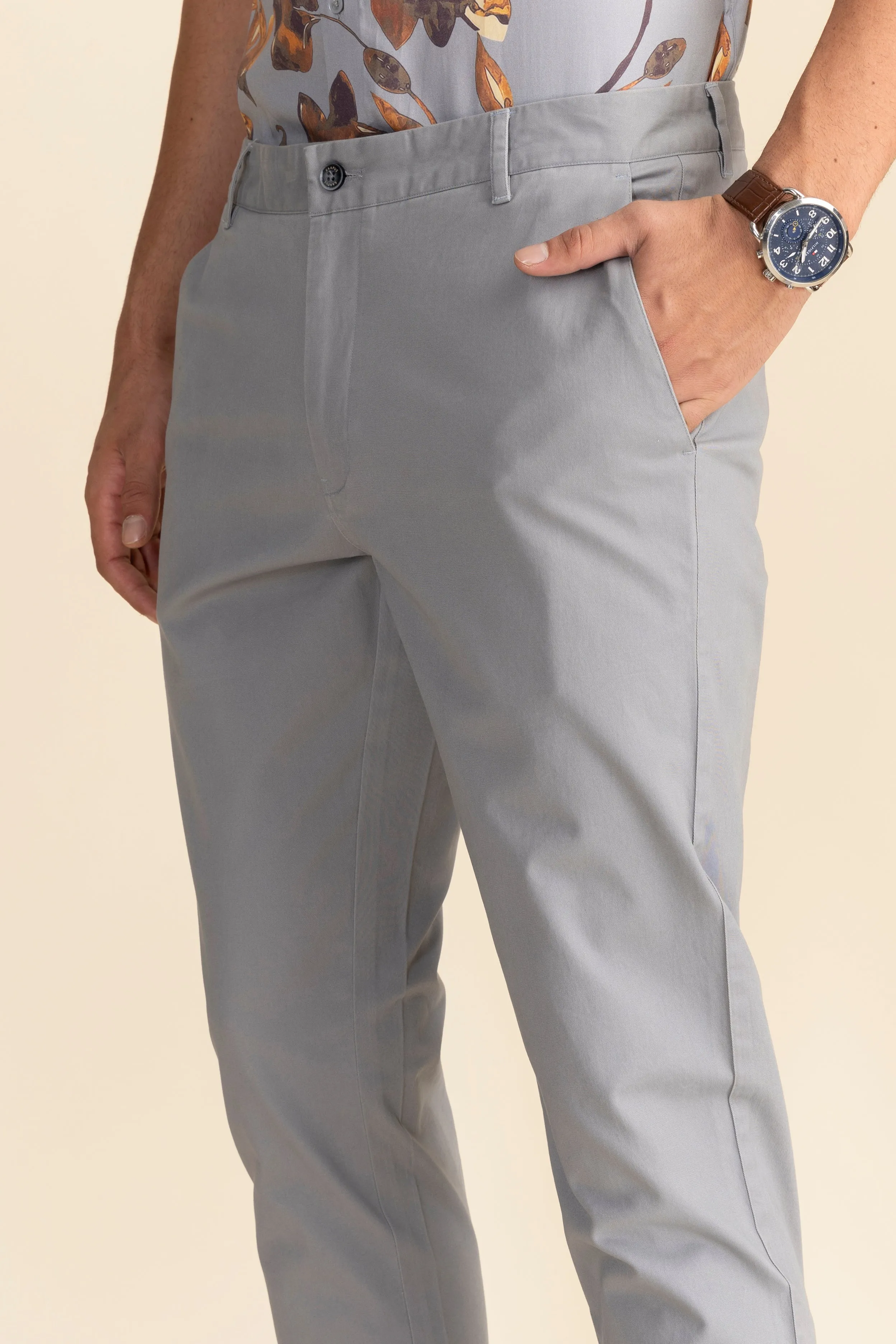 Grey Cotton Stretch Chinos