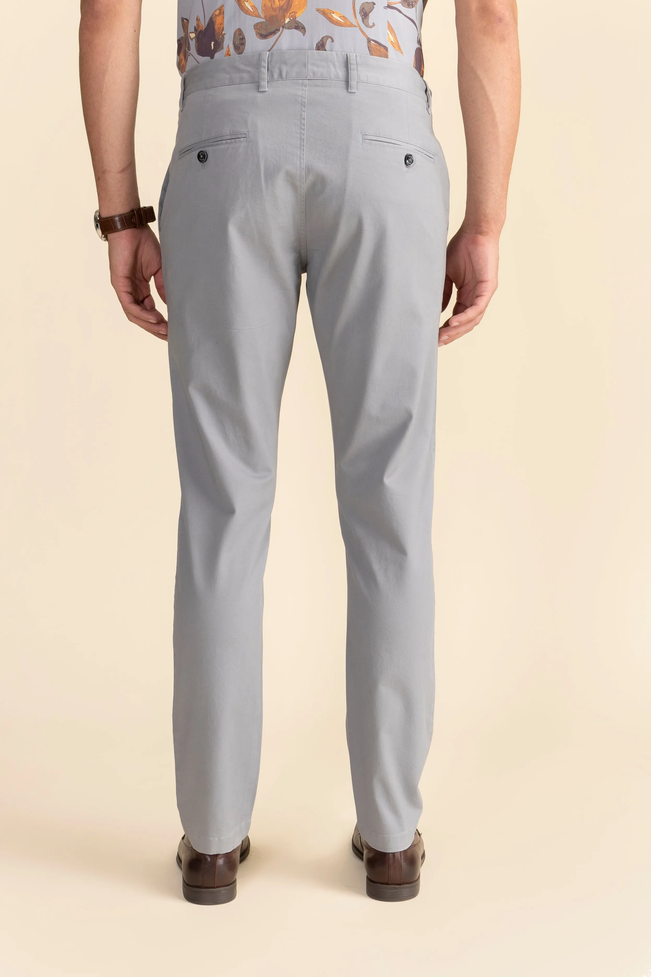 Grey Cotton Stretch Chinos