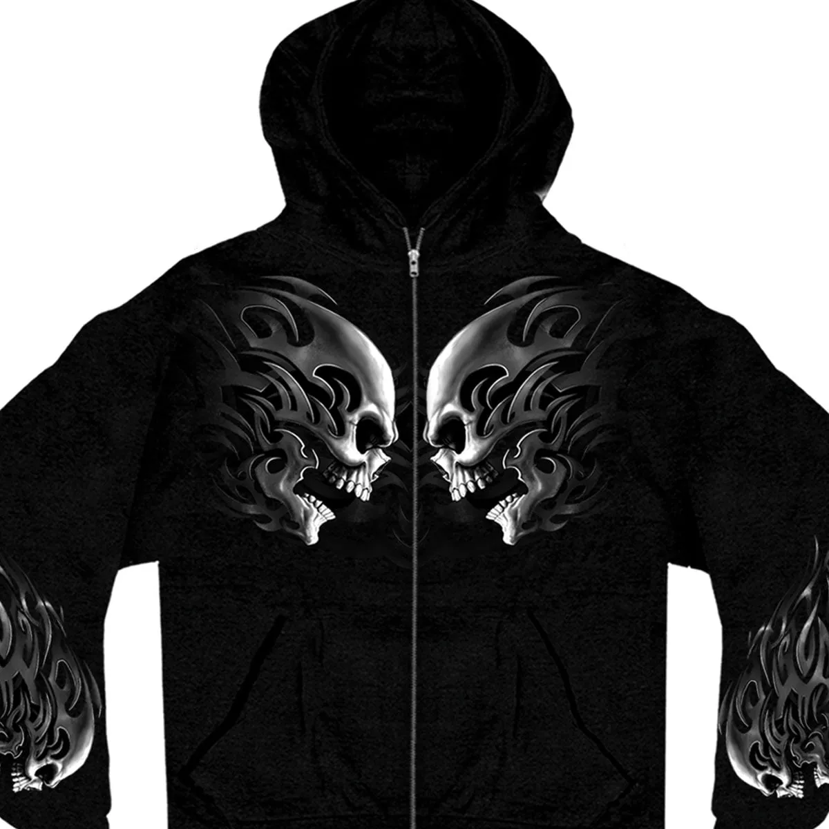 Hot Leathers GMZ4105 Men’s ‘Head Butt Skulls’ Black Hoodie with Zipper