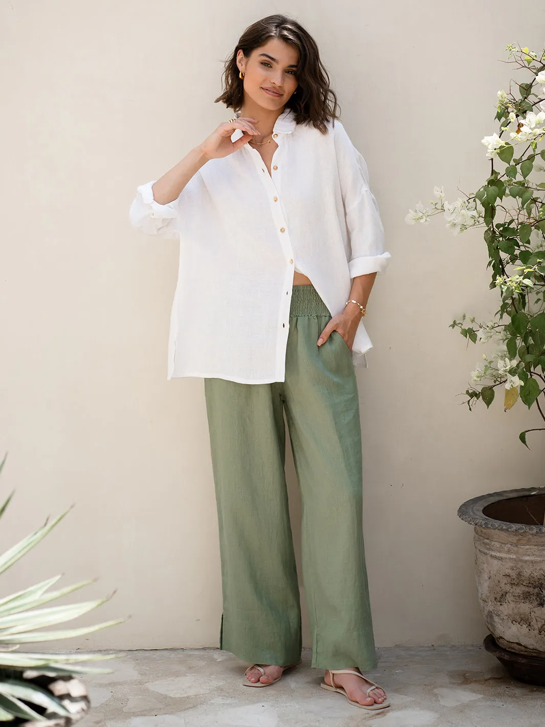 Indali French Linen Pants Moss