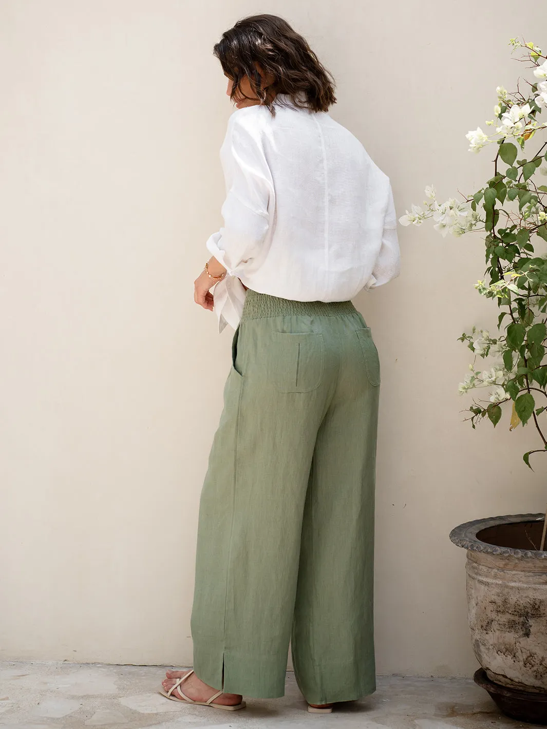 Indali French Linen Pants Moss