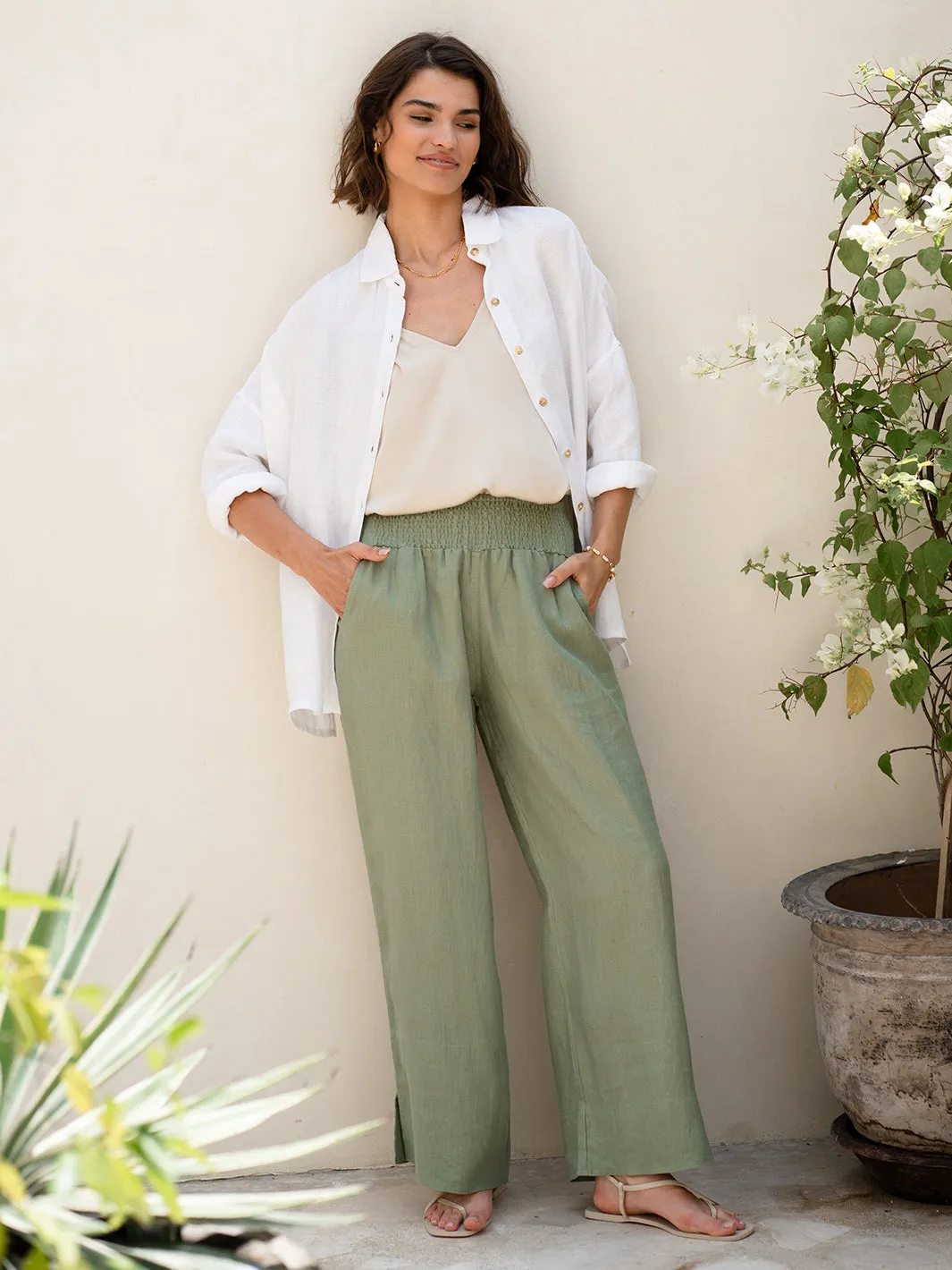 Indali French Linen Pants Moss