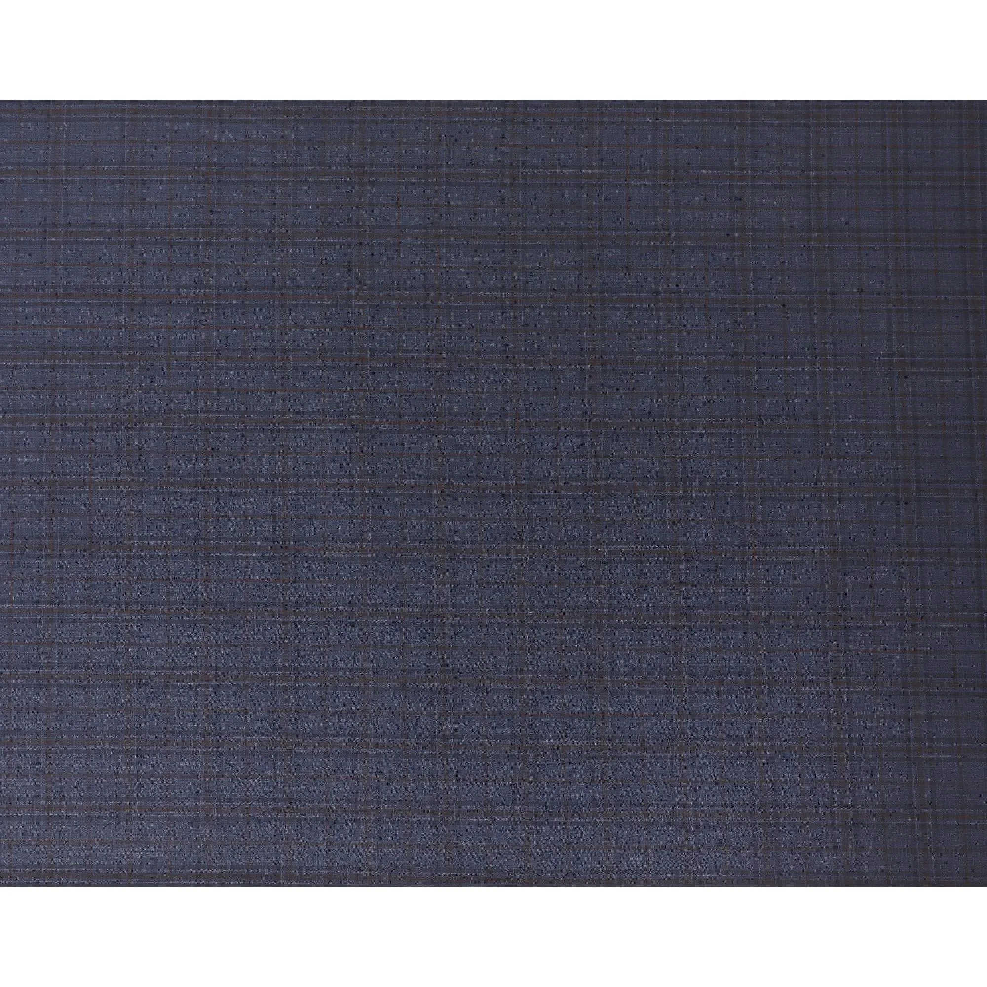 Indigo blue Premium Super 130's Italian blended wool suiting fabric with brown checks design-D10818