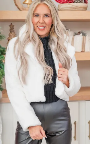 Ivory Plush Lapel Teddy Faux Fur Cropped Jacket - Final Sale