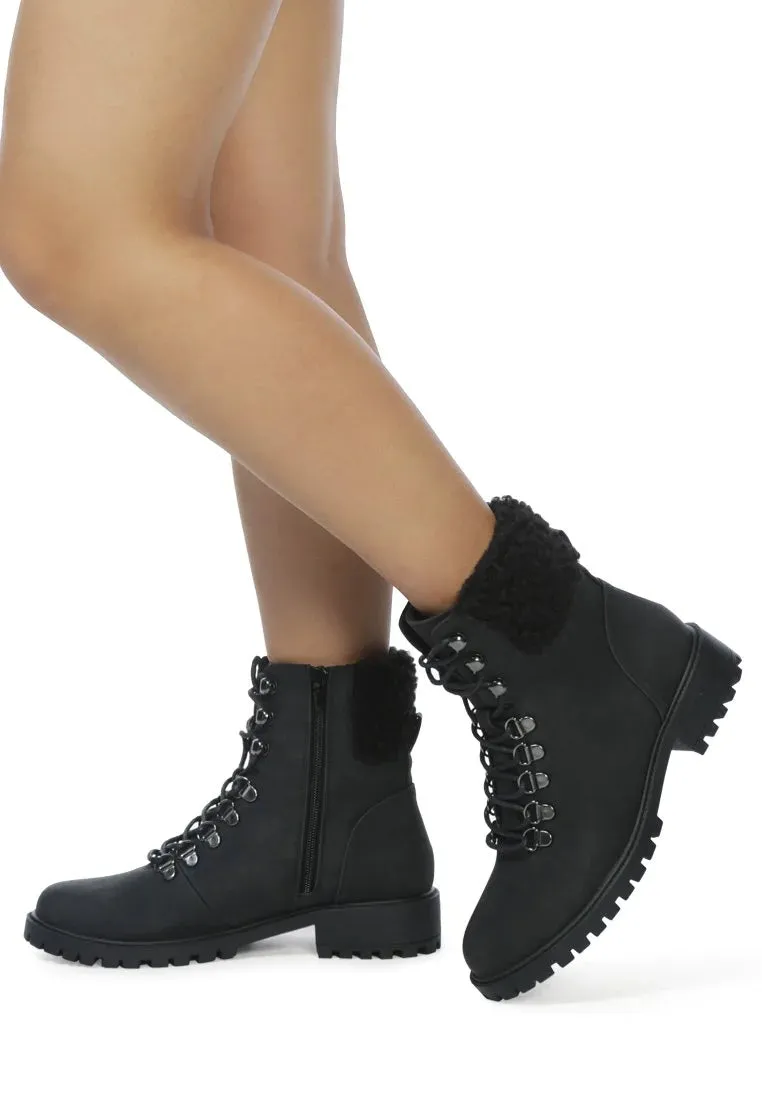 Lace Up Collared Ankle Boots