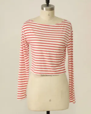 Long Sleeve Striped Top - White and Red