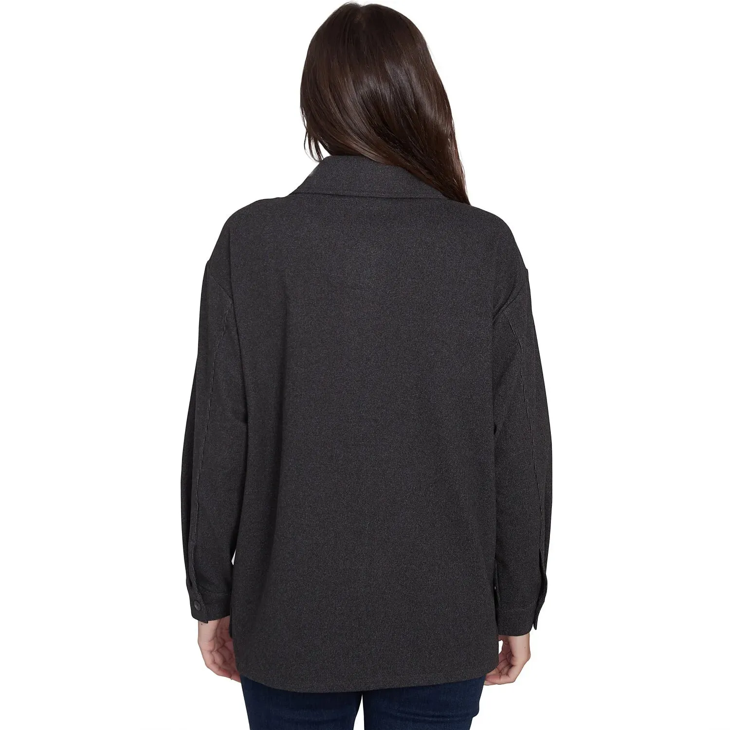 Luxe Button Front Stretch Rib Knit Jacket Charcoal Heater - Ruby Rd