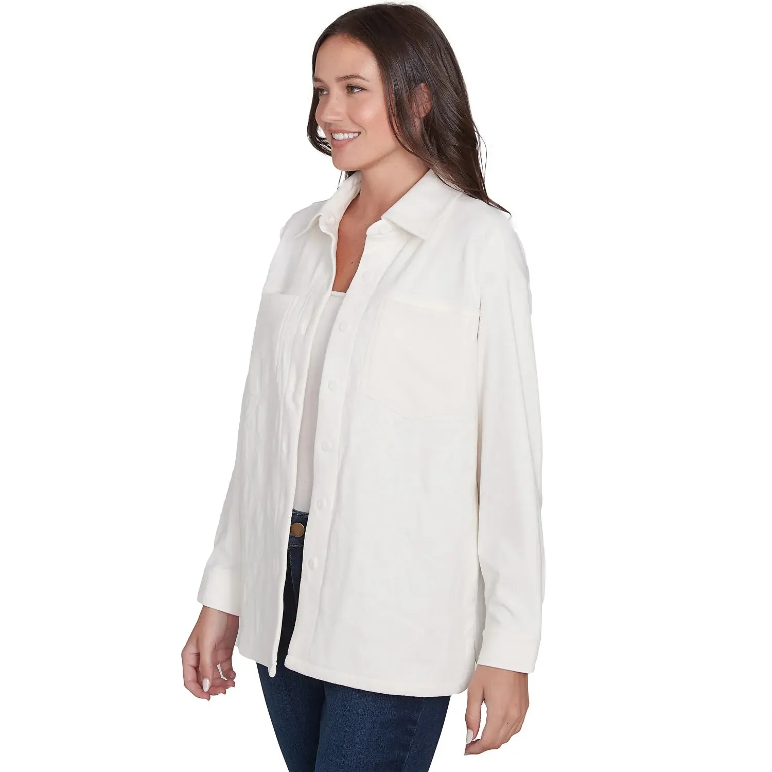 Luxe Button Front Stretch Rib Knit Jacket Ivory  - Ruby Rd