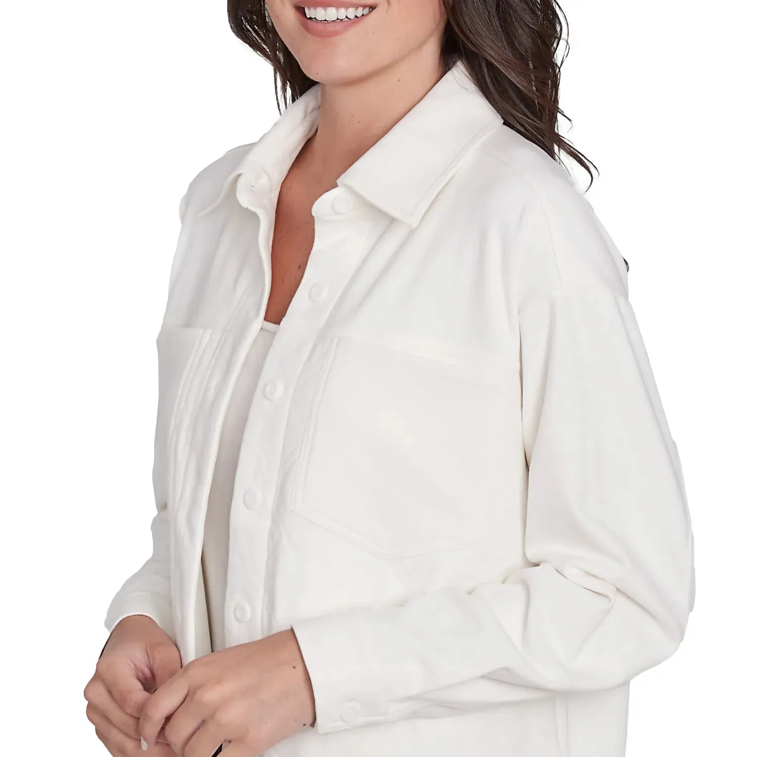 Luxe Button Front Stretch Rib Knit Jacket Ivory  - Ruby Rd