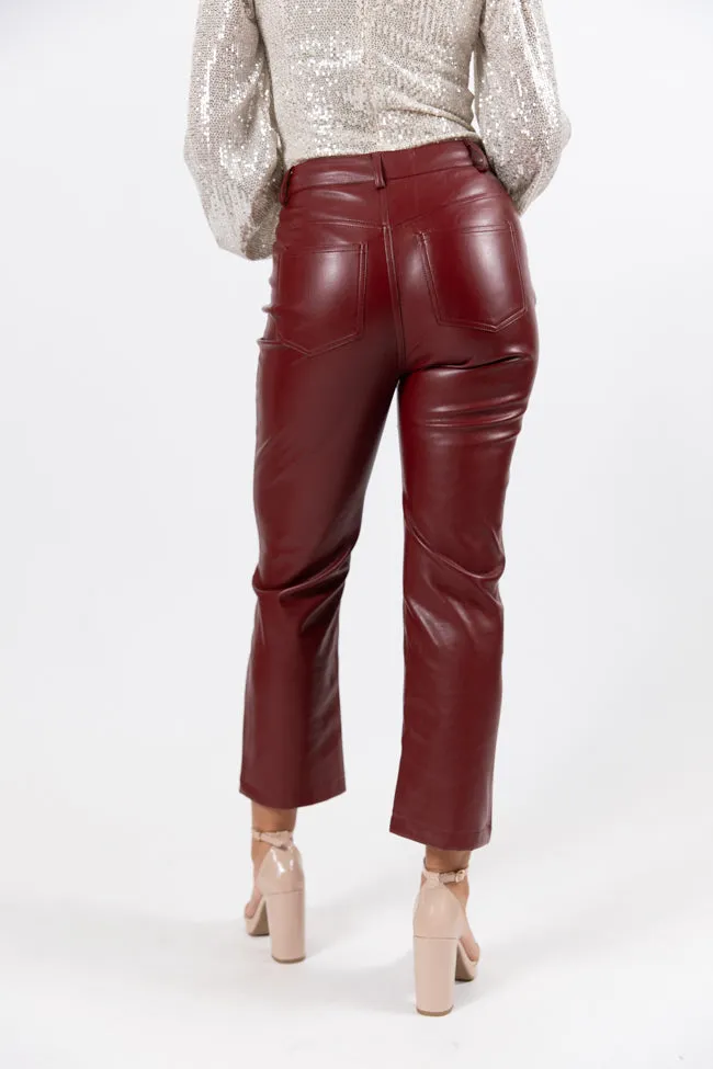 Memorable Nights Burgundy Wide Leg Faux Leather Pants