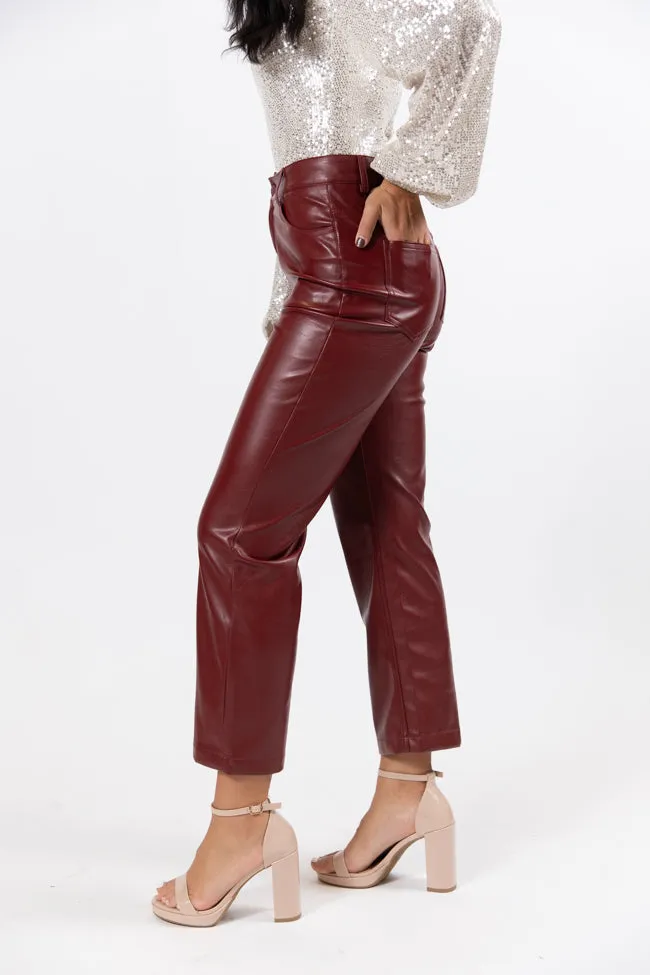 Memorable Nights Burgundy Wide Leg Faux Leather Pants