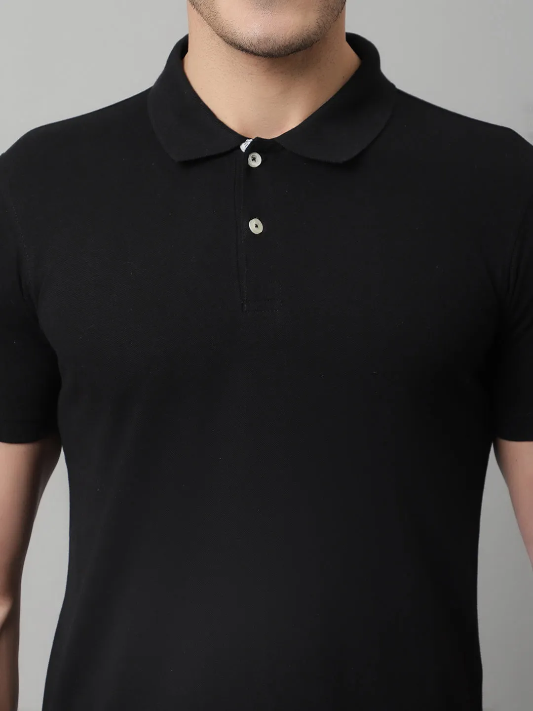 Men Black Casual Half Sleeves Polo Neck T-Shirt