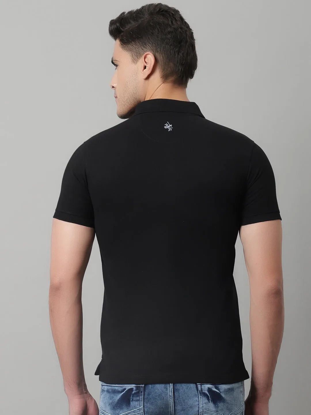 Men Black Casual Half Sleeves Polo Neck T-Shirt