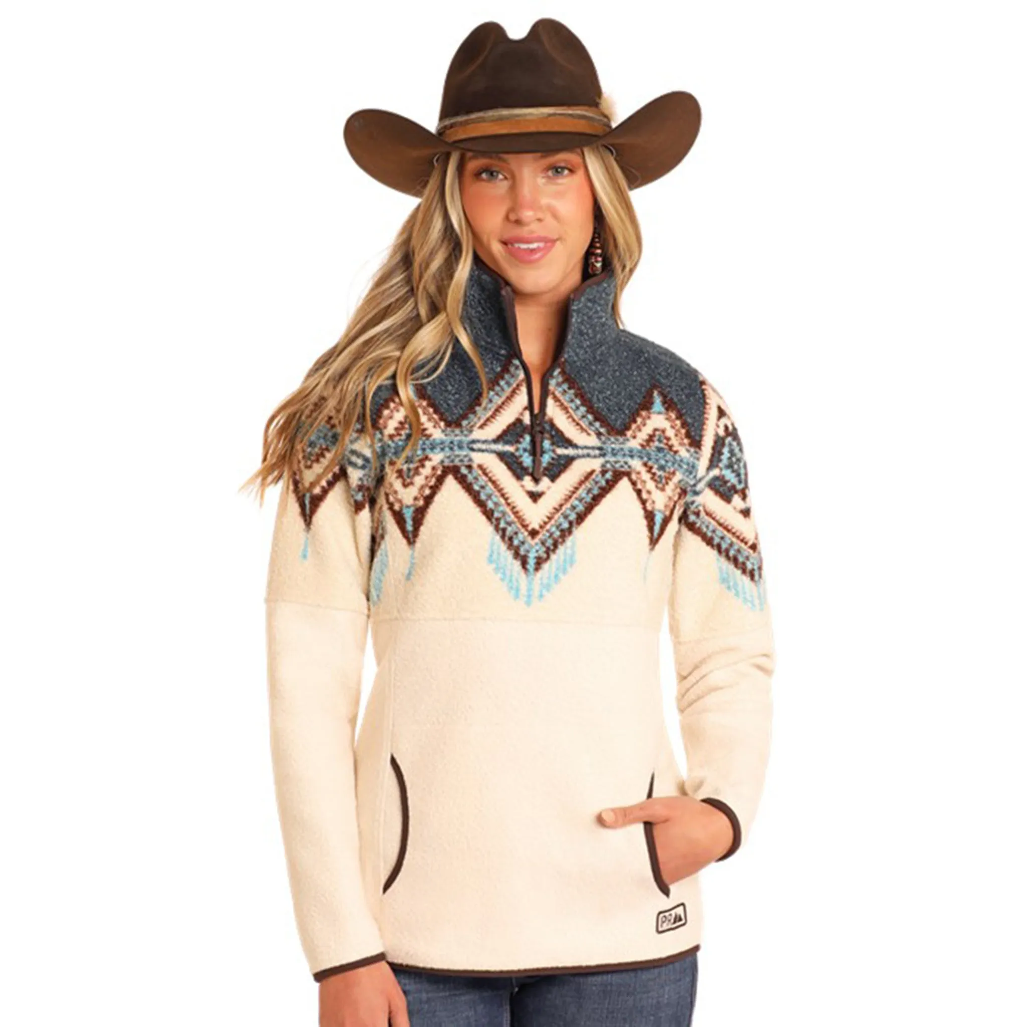 Powder River Women's Aztec Border Berber Pullover