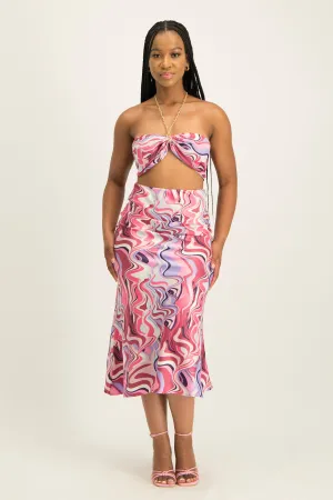 Printed Satin Midi Skirt